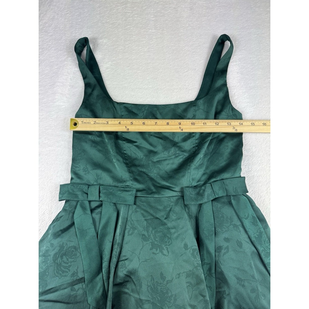 Francescas Satin Bubble Hem Mini Dress Small Green Bow Renaissance Romantic - Picture 3 of 9